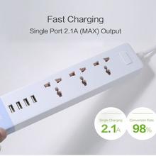 REMAX 3 AC Outlets + 4 USB Charging Ports Power Socket with 1.8m Cable for Phones and Tablets - White