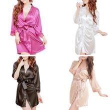 Fashion Women's Short Kimono Style V-Neck Bathrobe Plain