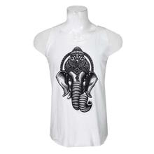 White Cotton 'Ganesh' Printed Tank Top For Men