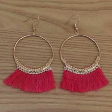 Dark Pink Fringe Hoop Drop Earrings