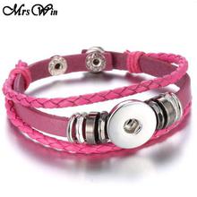 Hot Sale Snap Button Bracelet Bangle Snap Leather Bracelet Retro Handmade Braided Leather Bracelet fit 18MM Snap buttons jewelry