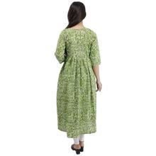 Green Printed Flare Cotton Umbrella Kurti For Women