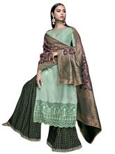 Stylee Lifestyle Green Satin Embroidered Dress Material (2270)