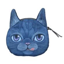 3D Blue Cat Zippered Coin Wallet