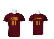 Wosa - Round Neck King and Queen White Print Couple Matching Tshirt