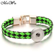 Hot Sale Snap Button Bracelet Bangle Snap Leather Bracelet Retro Handmade Braided Leather Bracelet fit 18MM Snap buttons jewelry