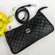 Black leather chanel sling bag for women