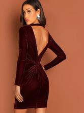 Twist V Neck Velvet Bodycon Dress