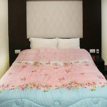 Peach/Blue 100% Cotton Printed Double Bed Quilt