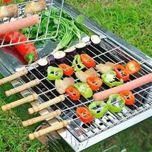 Barbecue Skewers，Meccion 10Pcs Stainless Steel Barbecue String with Wooden Handle BBQ Stick Needles
