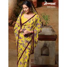 Laxmipati Floral Design Printed Yellow  Georgette Designer Saree with attached Yellow Blouse piece for Casual, Party, Festival and Wedding