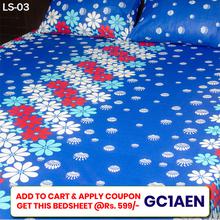 100% Cotton Bedsheet Dark Blue Red And White Flower Pattern (1 Bedsheet, 2 Pillow Cover) LS-03