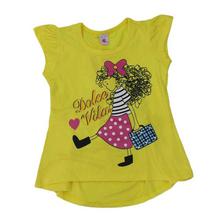 Yellow 'Dolce Vita' Printed Back Bow Designed T-Shirt For Girls