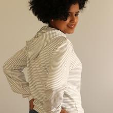 White/Grey Striped Hoodie For Women