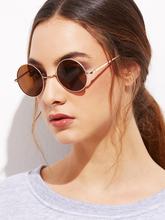 Gold Frame Brown Round Lens Sunglasses