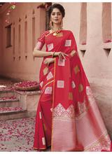 Stylee Lifestyle Red Banarasi Silk Jacquard Saree  - 2082