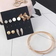 Women Pearl Imitation,Artificial Gems Rhinestone,Round Stud Earring-6 Pairs Set