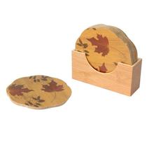 Brown Leaf Printed Coaster Set - 6 Pcs