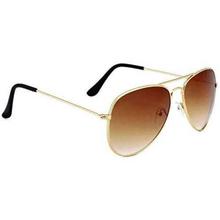 Aviator Shaded Brown Lens Golden Frame Sunglasses (Unisex)