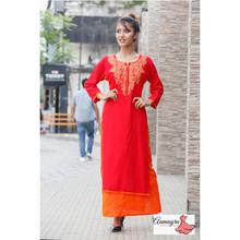 Red Double Layer With Mirror Work For Women