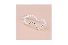 Silver Toned Wavy Braided Adjustable Ring For Women