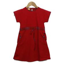 Red 100% Cotton Dress For Girls - CDR 3094