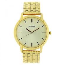 Sonata  Golden Strap Formal Analog Watch For Men-77031YM07