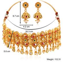 Aheli Gold Plated Kundan Pearl Choker Necklace with Jhumki Earrings Indian Temple Traditional Ethnic Jewellery Set for Women