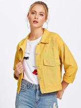 Drop Shoulder Ripped Denim Jacket