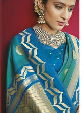Stylee Lifestyle Turquoise  Banarasi Silk Jacquard Saree -1528