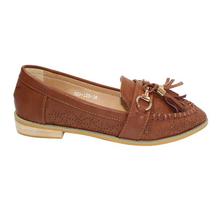 Brown Laser Cut Tasseled Closed Slip-On Shoes For Women
