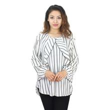 Black/White Front Ruffled Plus Size Top For Women