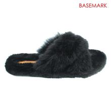 BASEMARK Black Solid Fur Slides For Women