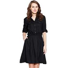 Amayra Women's Rayon A-Line Dress(Black)