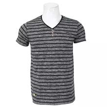 Striped Buttoned V-Neck T-Shirt For Men - Black/Green