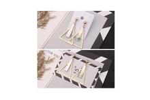 Gold Tone Triangle And Seashell Drop Earrings