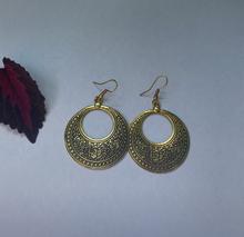 Round Ethnic Flowered Textured Dangle Earrings