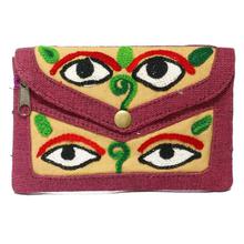 Pink And Yellow Eye Design Embroidered Zip Purse For Women