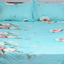 RANGOLI Double Bedsheet with 2 Pillow Cover in Rose Design Teal Color