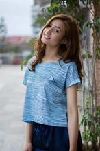 Blue Cotton StrIped Printed T-shirt For women