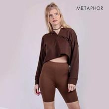 METAPHOR Brown Crop Sweatshirt (Plus Size) For Women - MS09