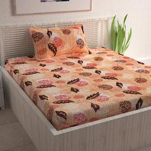 Divine Casa Sense 104 TC Cotton BedSheet with 1 Pillow Cover - Floral, Red and Yellow