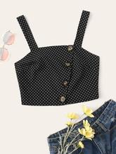 Polka Dot Button Detail Crop Top