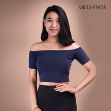 METAPHOR Navy Blue Off Shoulder Crop Top (Plus Size) For Women - MT07BH