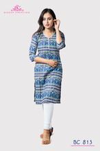 BC 813 Blue Jaipuri printed pure cotton Kurti with cotton leggings set