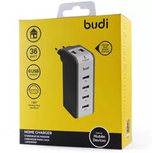 Budi M8J301E 6 USB port 2 Pin Home Charger For iPhone And Android With Swivel EU Plug, 36 WATT