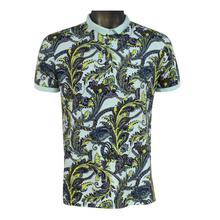 Light Blue/Yellow Floral Printed Polo T-Shirt For Men