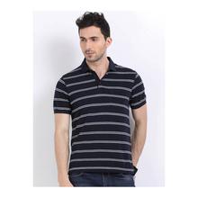 Indian Terrain Striped Regular Fit Polo T-shirts – Navy Blue