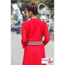 Red Chicken Printed Long Kurti With Waist Coat For Women