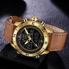 NAVIFORCE  Nf9144 Luxury Brand Army Military Leather Strap Fashion Sports Men Dual Display Watches Waterproof Wristwatch